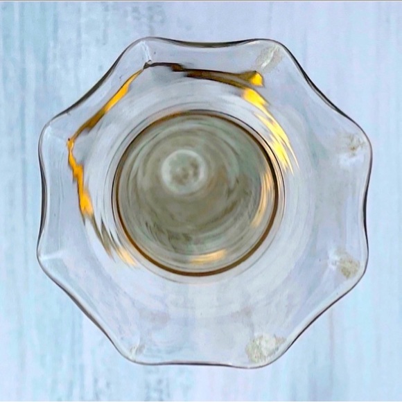 Antique Fine Art Ruffled Clear Glass Vase Original Vintage Tall Gold Flower Deco - Picture 3 of 7